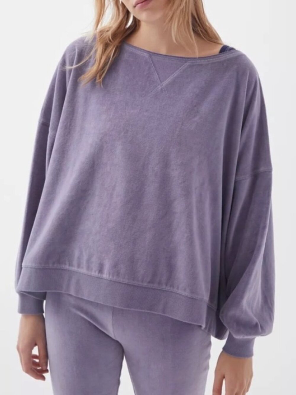 OUT FROM UNDER URBAN OUTFITTERS Vica Boat Neck Sweatshirt Periwinkle Velour Boxy